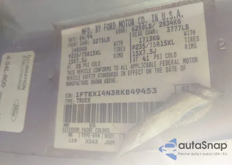 1994 Ford F150 from USA, damaged, VIN 1FTEX14N3RKB49453